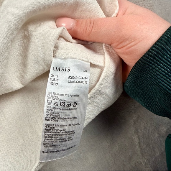 Oasis Ivory Lace Trim Flutter Sleeve Blouse | Size UK 12 / US 8 Cottagecore - Picture 4 of 9